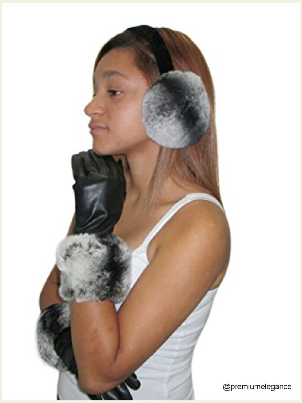 Cashmere Lined Lambskin Leather Gloves with Fur Cuffs - Picture 4 of 4